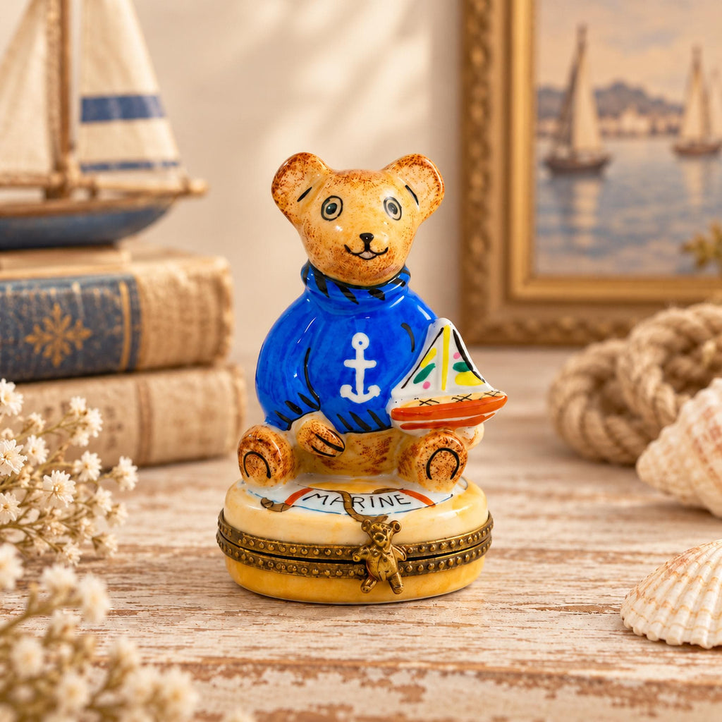 Rochard Limoges Sailor Teddy Bear Trinket Box