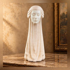 Woman in the wind ivory ceramic sculpture with flowing hair, Art Deco revival female bust
