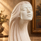 Woman in the wind ivory ceramic sculpture with flowing hair, Art Deco revival female bust