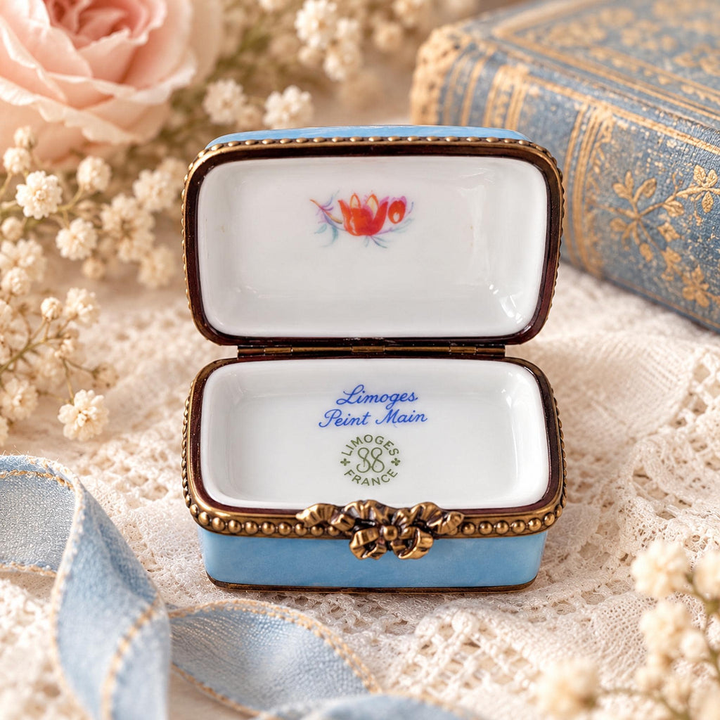 Limoges France Dents de Lait tooth fairy keepsake box, mouse and balloon porcelain trinket box