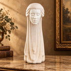 Woman in the wind ivory ceramic sculpture with flowing hair, Art Deco revival female bust