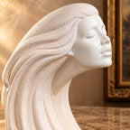 Woman in the wind ivory ceramic sculpture with flowing hair, Art Deco revival female bust