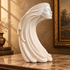 Woman in the wind ivory ceramic sculpture with flowing hair, Art Deco revival female bust
