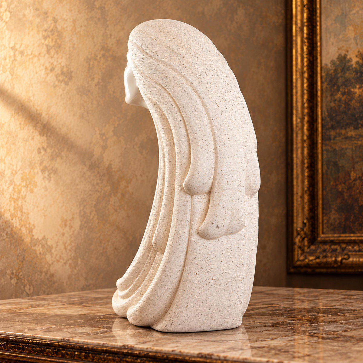 Woman in the wind ivory ceramic sculpture with flowing hair, Art Deco revival female bust