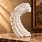 Woman in the wind ivory ceramic sculpture with flowing hair, Art Deco revival female bust