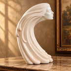 Woman in the wind ivory ceramic sculpture with flowing hair, Art Deco revival female bust