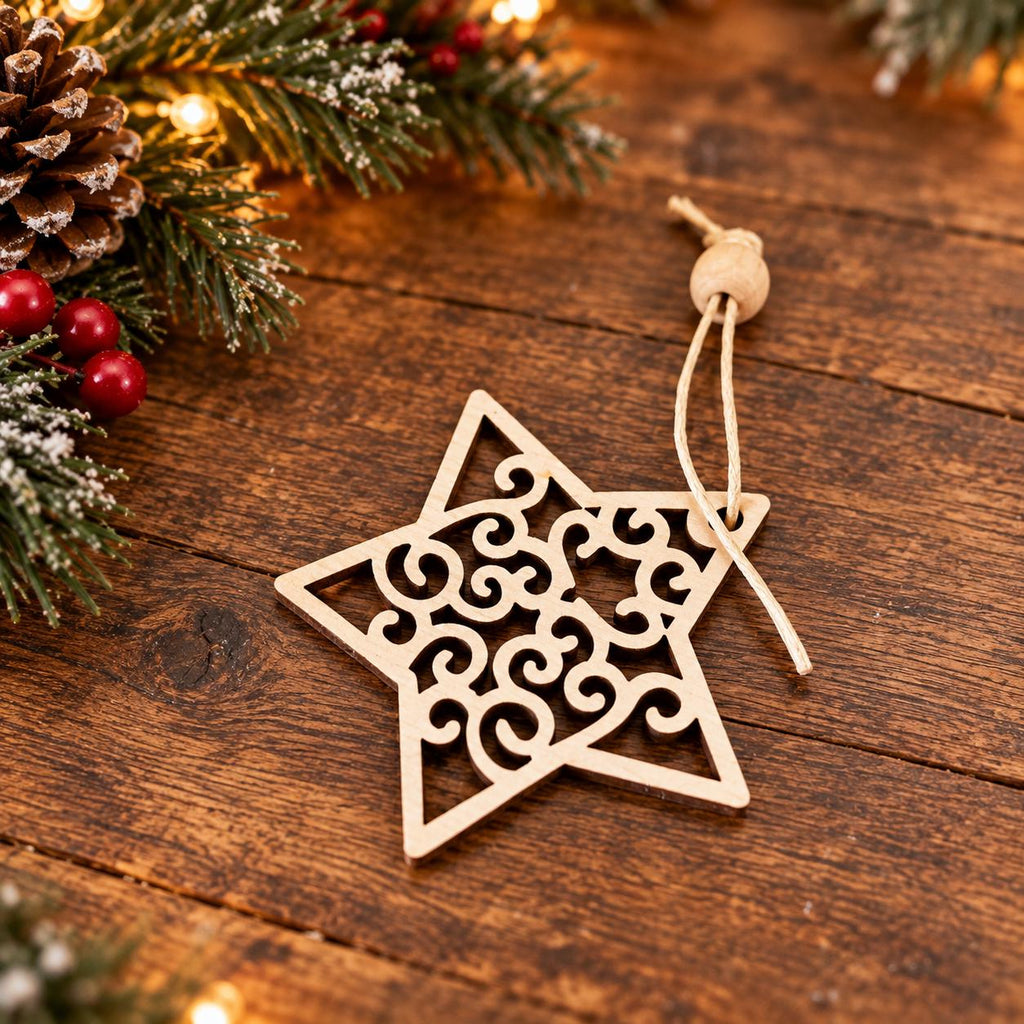 Rustic Christmas Collection, twig bird wreath, miniature black metal sleigh and star ornament
