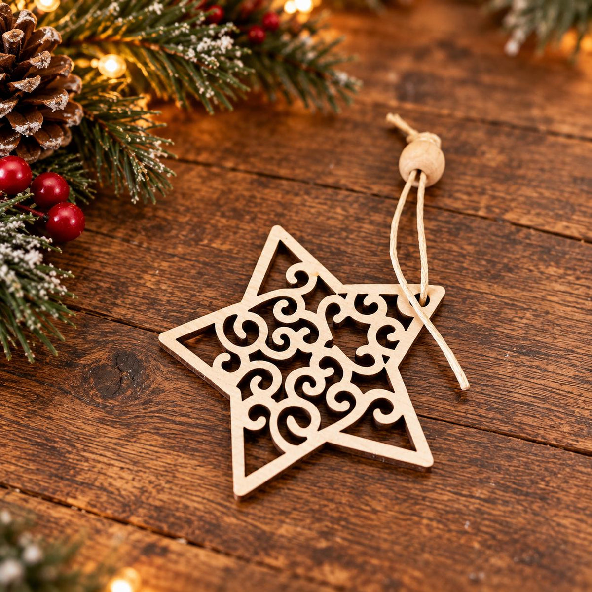 Rustic Christmas Collection, twig bird wreath, miniature black metal sleigh and star ornament