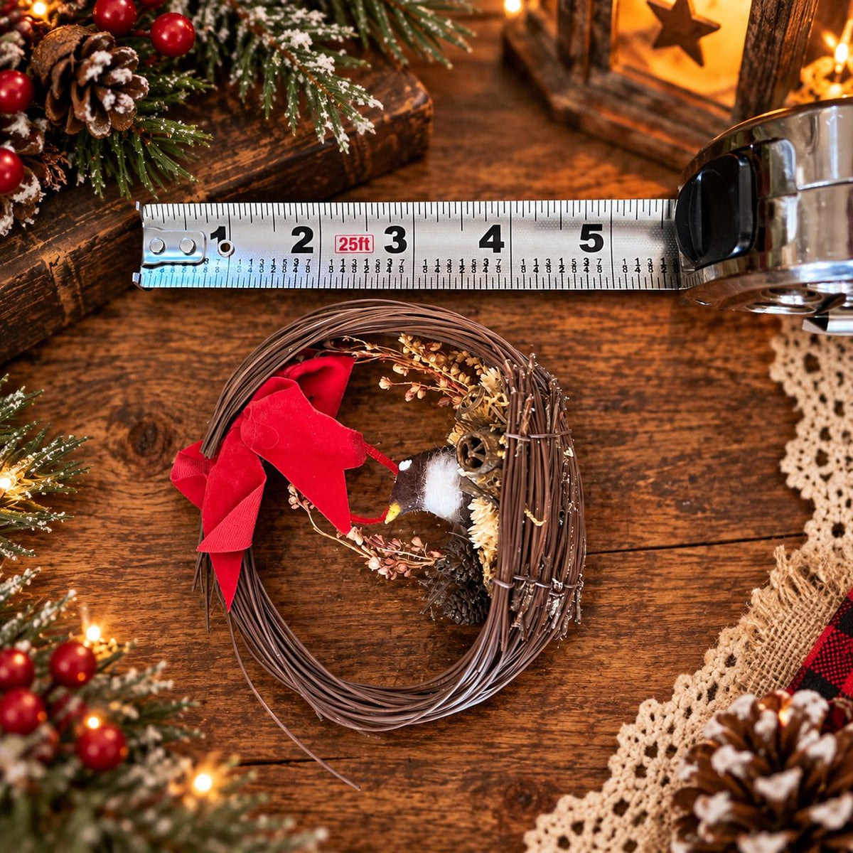 Rustic Christmas Collection, twig bird wreath, miniature black metal sleigh and star ornament