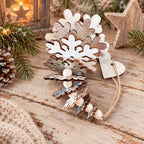 Rustic snowflake Christmas tree hanging decor with silver heart charm and wooden beads