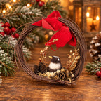 Rustic Christmas Collection, twig bird wreath, miniature black metal sleigh and star ornament