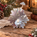 Rustic snowflake Christmas tree hanging decor with silver heart charm and wooden beads