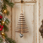 Rustic snowflake Christmas tree hanging decor with silver heart charm and wooden beads