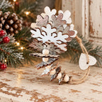 Rustic snowflake Christmas tree hanging decor with silver heart charm and wooden beads