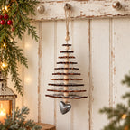 Rustic snowflake Christmas tree hanging decor with silver heart charm and wooden beads