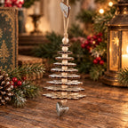 Rustic snowflake Christmas tree hanging decor with silver heart charm and wooden beads