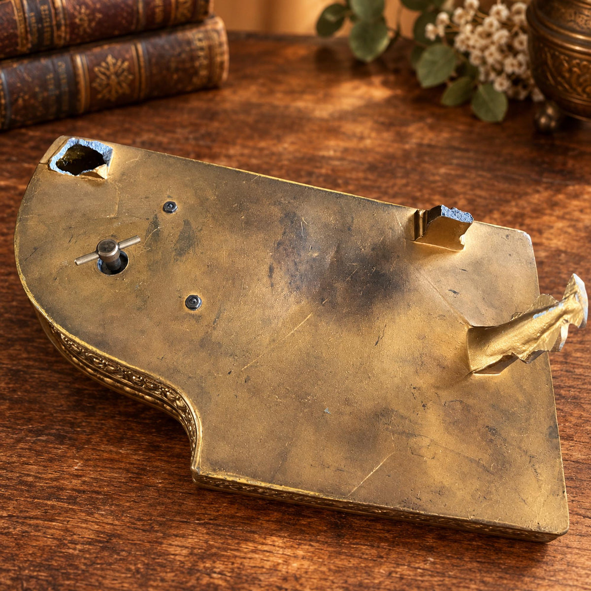 Grand piano music box with amber marbled top, ornate gold-tone detailing and Swiss musical movement