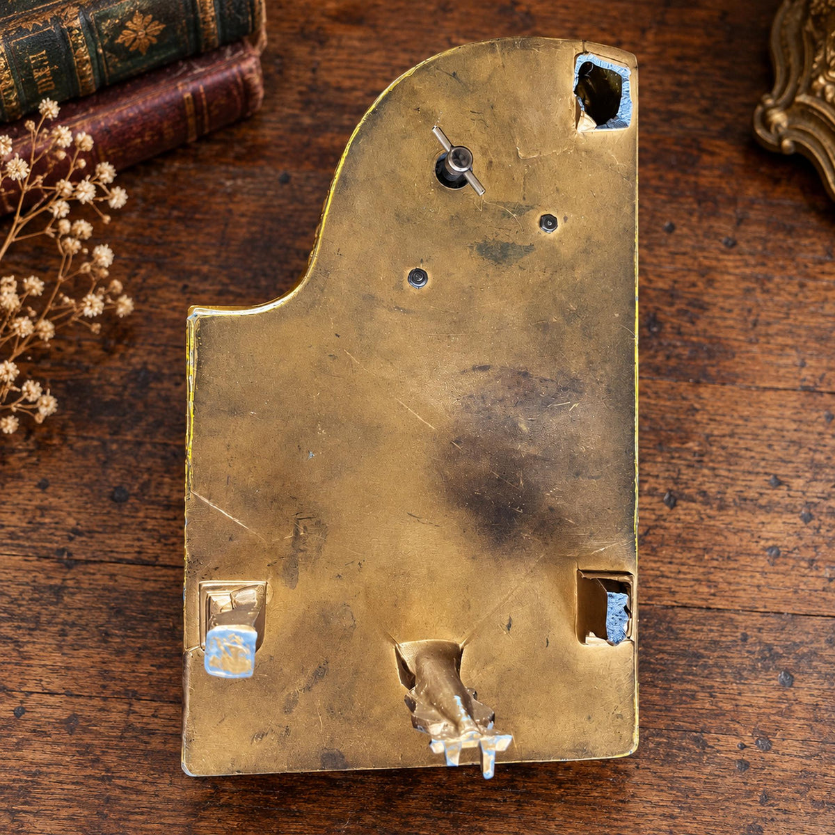 Grand piano music box with amber marbled top, ornate gold-tone detailing and Swiss musical movement