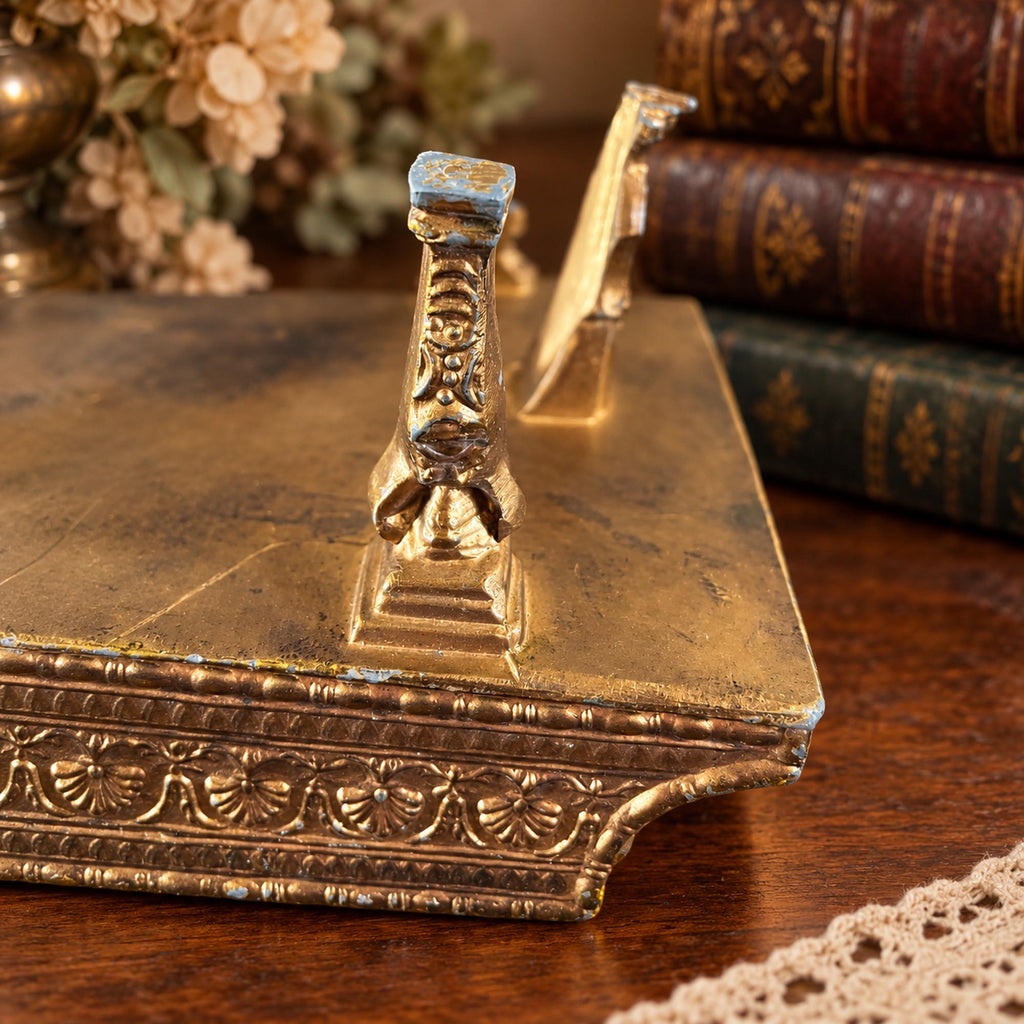 Grand piano music box with amber marbled top, ornate gold-tone detailing and Swiss musical movement