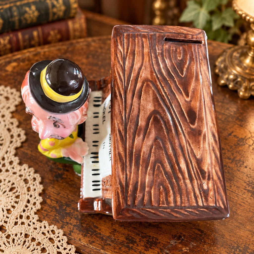 Retro ceramic piano player musical coin bank, Put Another Nickel In, Hand-painted novelty collectible