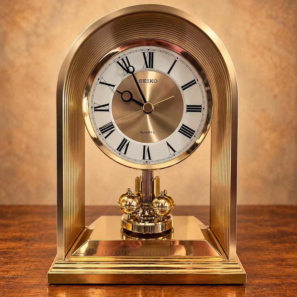 Seiko quartz anniversary mantel clock with gold-tone arch