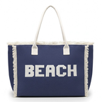 Embroidered Beach Letter Fringe Tote Bag Denim