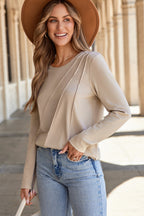 Mercy Detail Solid Color Long Sleeve Top