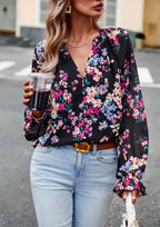 Nancy - Floral Button Down Long Sleeve Blouse