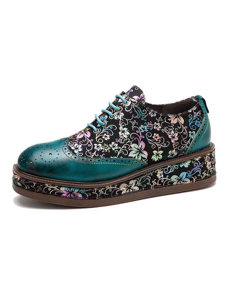Handmade Genuine Leather Art Nouveau Flat Platform Shoes