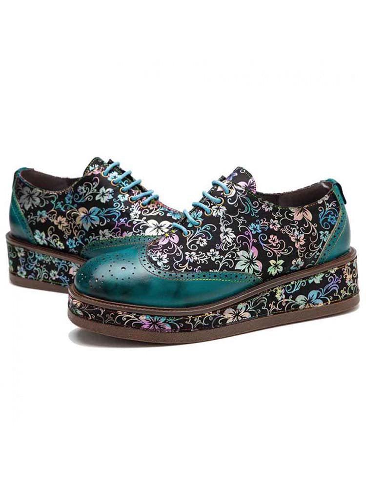Handmade Genuine Leather Art Nouveau Flat Platform Shoes