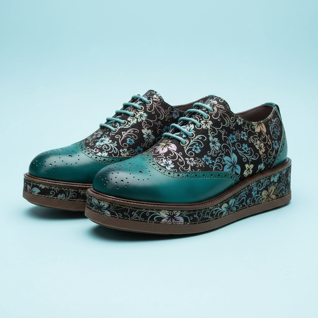 Handmade Genuine Leather Art Nouveau Flat Platform Shoes