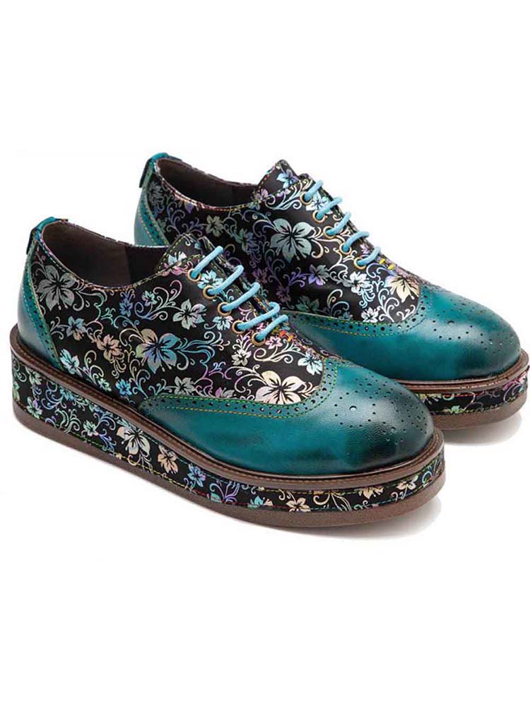 Handmade Genuine Leather Art Nouveau Flat Platform Shoes