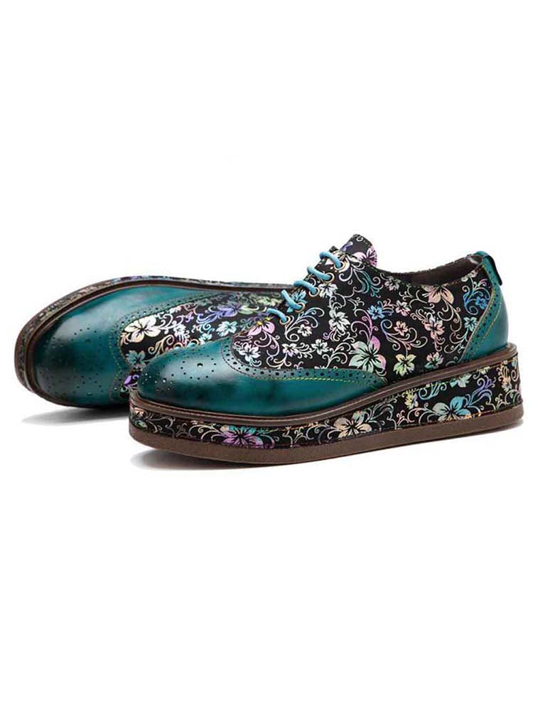 Handmade Genuine Leather Art Nouveau Flat Platform Shoes