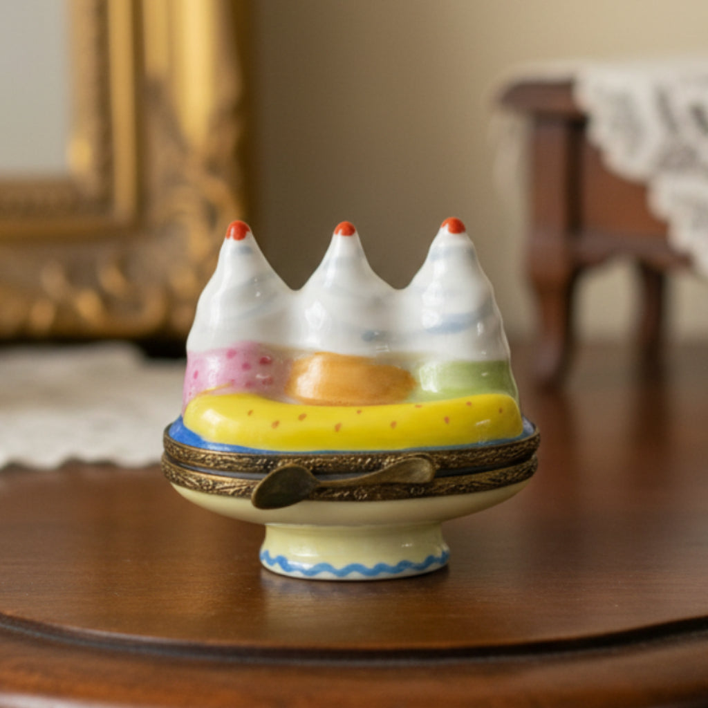Colorful ice cream banana split trinket box with spoon clasp