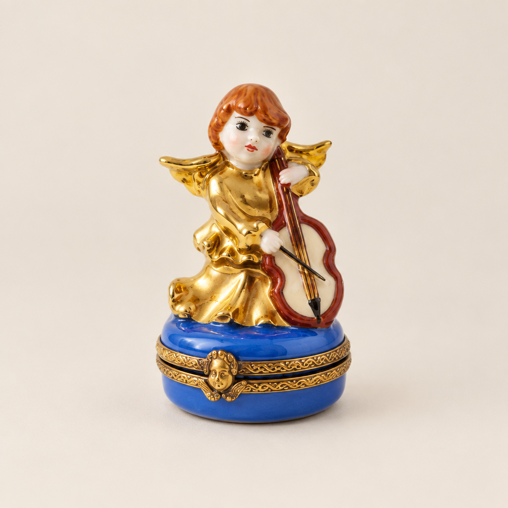 Cherub Playing Cello Limoges Trinket Box – Peint Main France