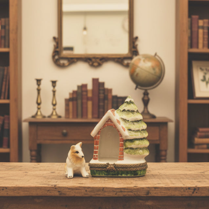 Dog and Christmas Doghouse Limoges - LADYBIRD LAUGH