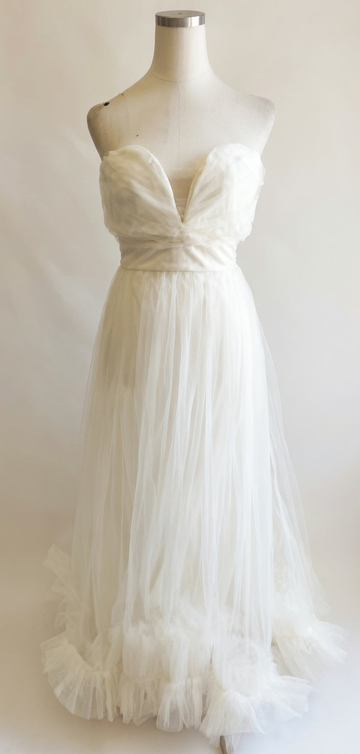 Nasty Gal Ivory Strapless Plunge Neck Tulle Dress - LADYBIRD LAUGH