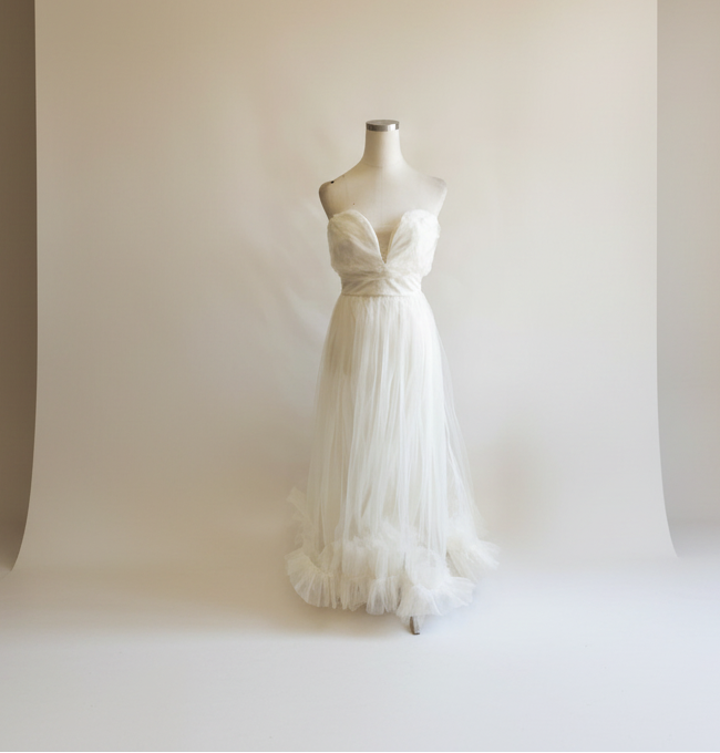 Nasty Gal Ivory Strapless Plunge Neck Tulle Dress - LADYBIRD LAUGH