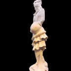 White ceramic figure of a person with a ball on a black background