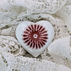 Heart Shaped Trinket Box with Maroon floral design on a lace background