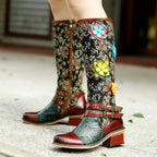Vintage Handmade Floral Lace-up Boots