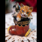 Hand-Painted Limoges Kittens in Christmas Stocking Porcelain Trinket Box
