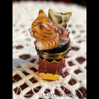 Hand-Painted Limoges Kittens in Christmas Stocking Porcelain Trinket Box