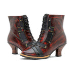 Vintage Handcrafted Mixed Leather High Heel Ankle Boots