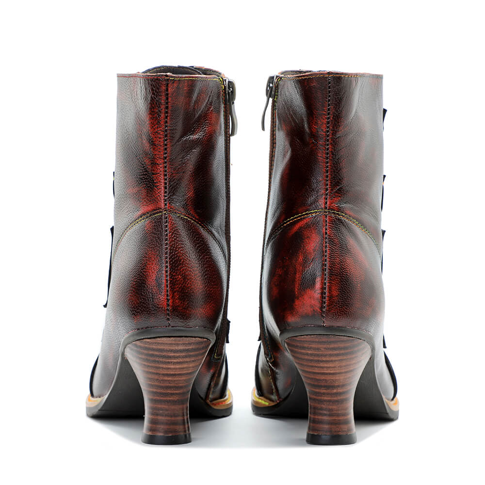 Vintage Handcrafted Mixed Leather High Heel Ankle Boots