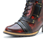 Vintage Handcrafted Mixed Leather High Heel Ankle Boots