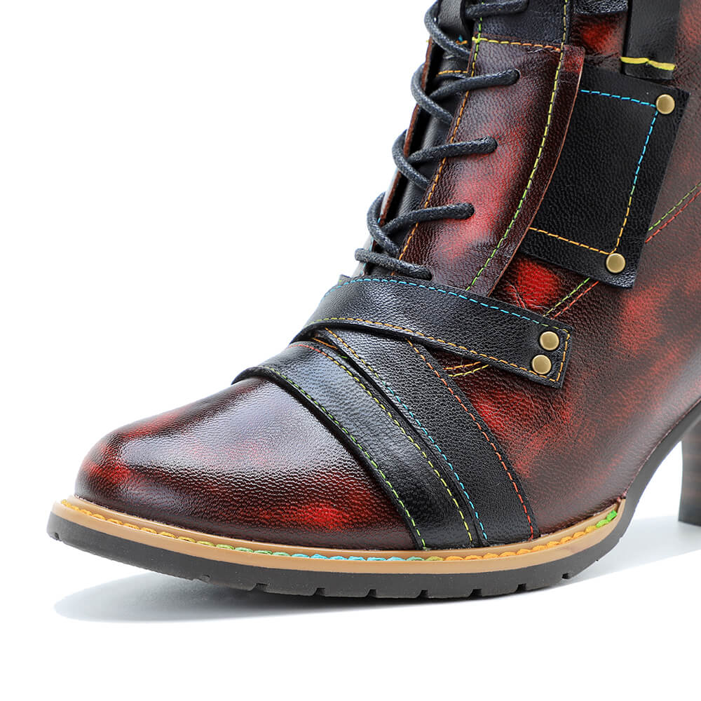 Vintage Handcrafted Mixed Leather High Heel Ankle Boots