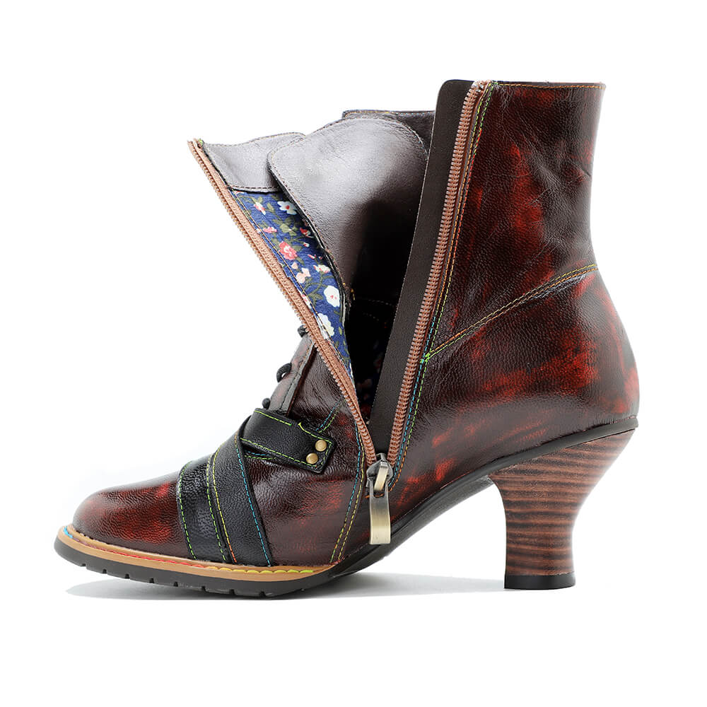 Vintage Handcrafted Mixed Leather High Heel Ankle Boots