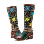 Vintage Handmade Floral Lace-up Boots