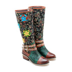Vintage Handmade Floral Lace-up Boots